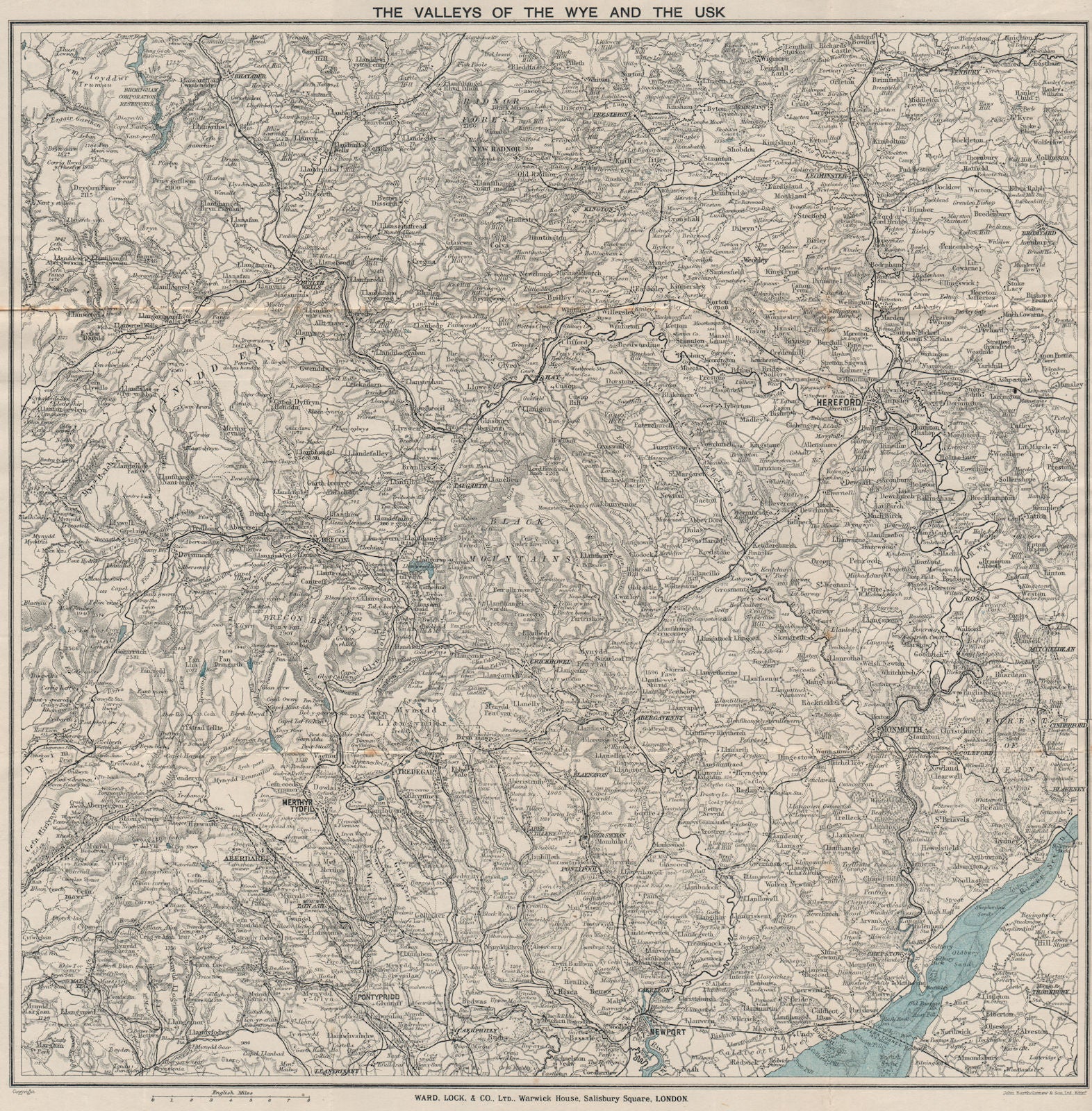 WYE & USK VALLEYS. Newport Monmouth Merthyr Tydfil Hereford Pontypridd 1922 map